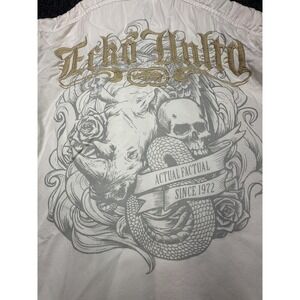 Ecko Unltd Shirt Mens 2XL Ivory Long Sleeve Button Up Rhino Skull‎ Graphic Urban